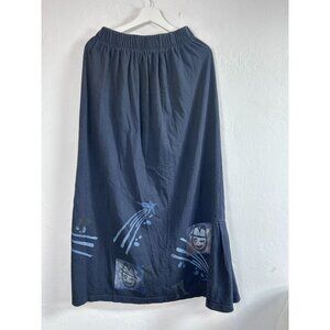 RARE Vintage Blue Fifth Womens Navy Star HandPrinted Midi Skirt 1 Elastic Waist
